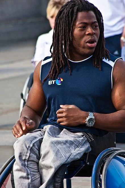 Ade Adepitan MBE, the well-known wheelchair basketball player.