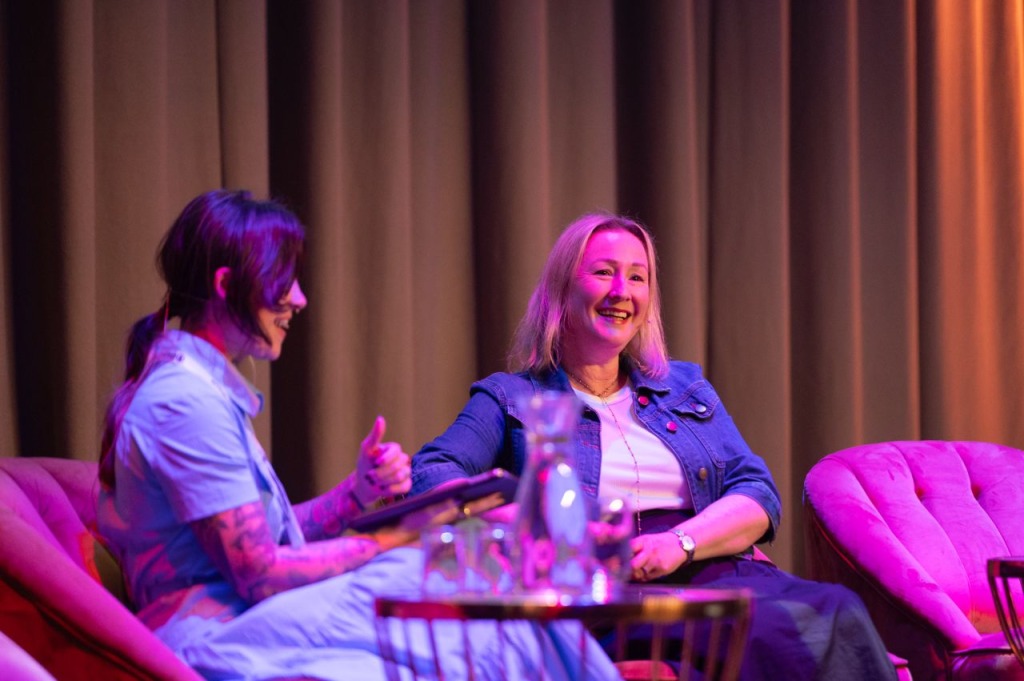 Zoe Kleinman moderating a tech panel in the UK